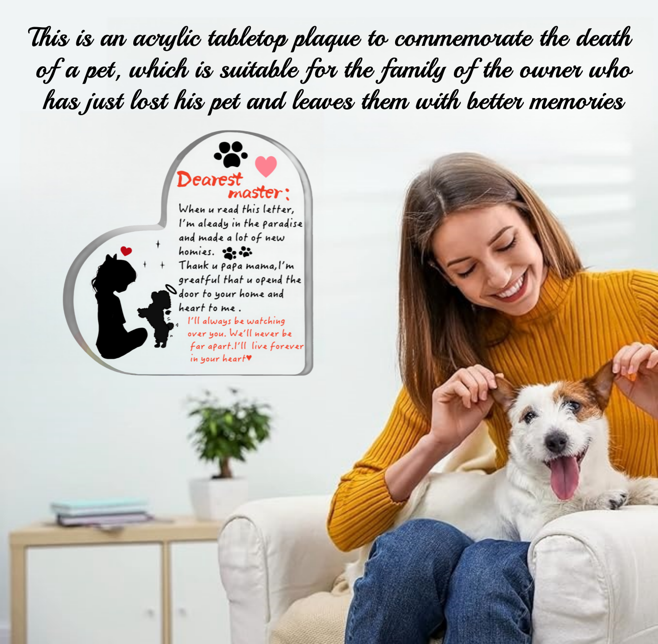 Pet funeral supplies, loving acrylic memorial plaque, very suitable for placing in rooms/living rooms/dining rooms, etc. To cherish the memory and commemorate the deceased pet.